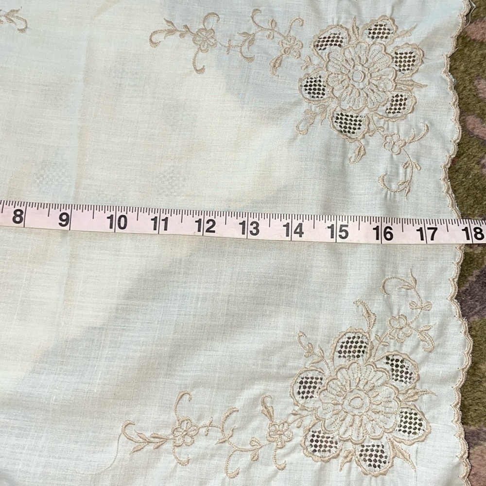 9-pc Antique Vintage Madeira Napkins & Table Runner Cream Ivory Tonal Stitching - Picture 3 of 8